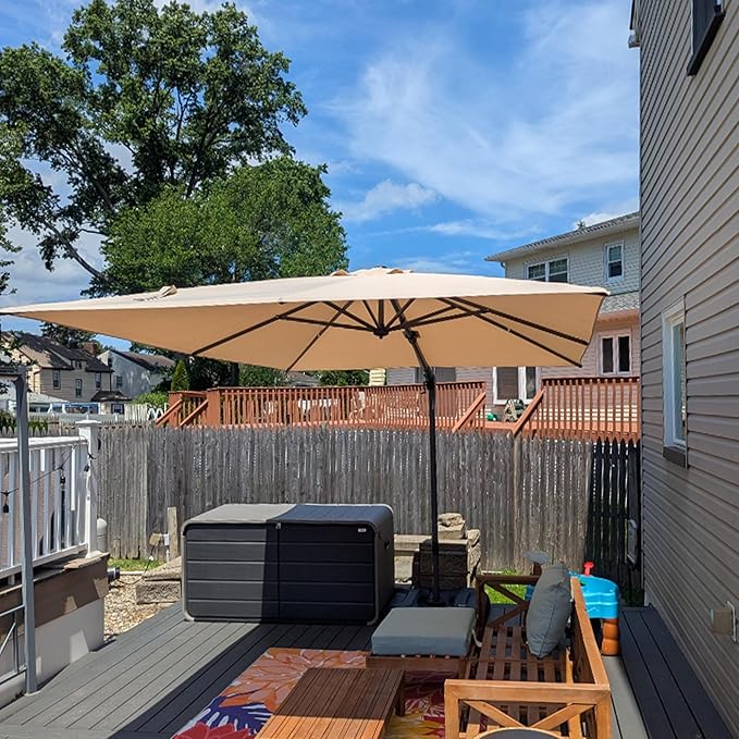 PURPLE LEAF 11' X 8' Left-right Tilting Patio Umbrella Outdoor Cantilever Swivel Rectangle Umbrella with Tilt Aluminum Offset Umbrella with 360-degree Rotation for Garden Deck Pool Patio Beige