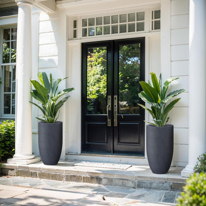 Kante 24 Inch Tall Round Concrete Planter, Large Indoor Outdoor Plant Pots with Drainage Hole and Rubber Plug, Modern Decorative Garden Pots for Home Patio Porch, Charcoal