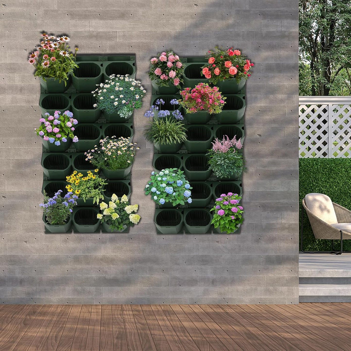 Vertical Wall Planter, Stackable Wall-Mounted Planter Indoor Outdoor w/36 Plastic Pots Living Wall Garden w/36 Non-Woven Fabrics Vegetable Hanging Pocket Holder Flowerpot (Army Green)