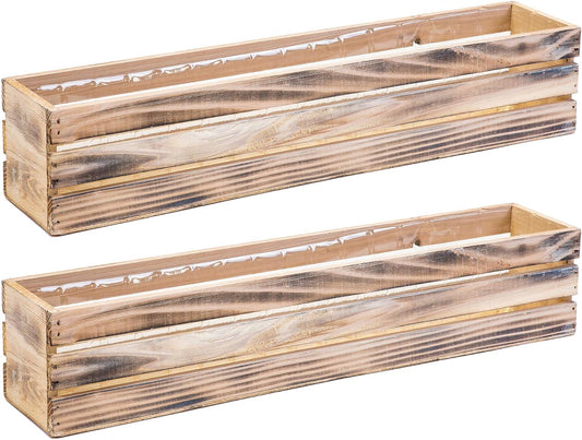 20" Rectangular Rustic Wood Planter with Plastic Liner l Rustic Whitewash l Wine Crate Style, Home and Wedding Decorations, Garden Ornaments (20x4 Wine Crate Set of 2, Whitewash)