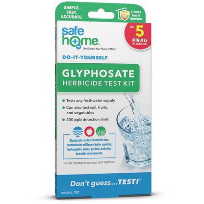Safe Home DIY Glyphosate Test Kit - Detect Toxic Herbicide in Water, Soil, Fruits, Vegetables, and More - 5 Minute Test to 200 PPB - (1 Pack)