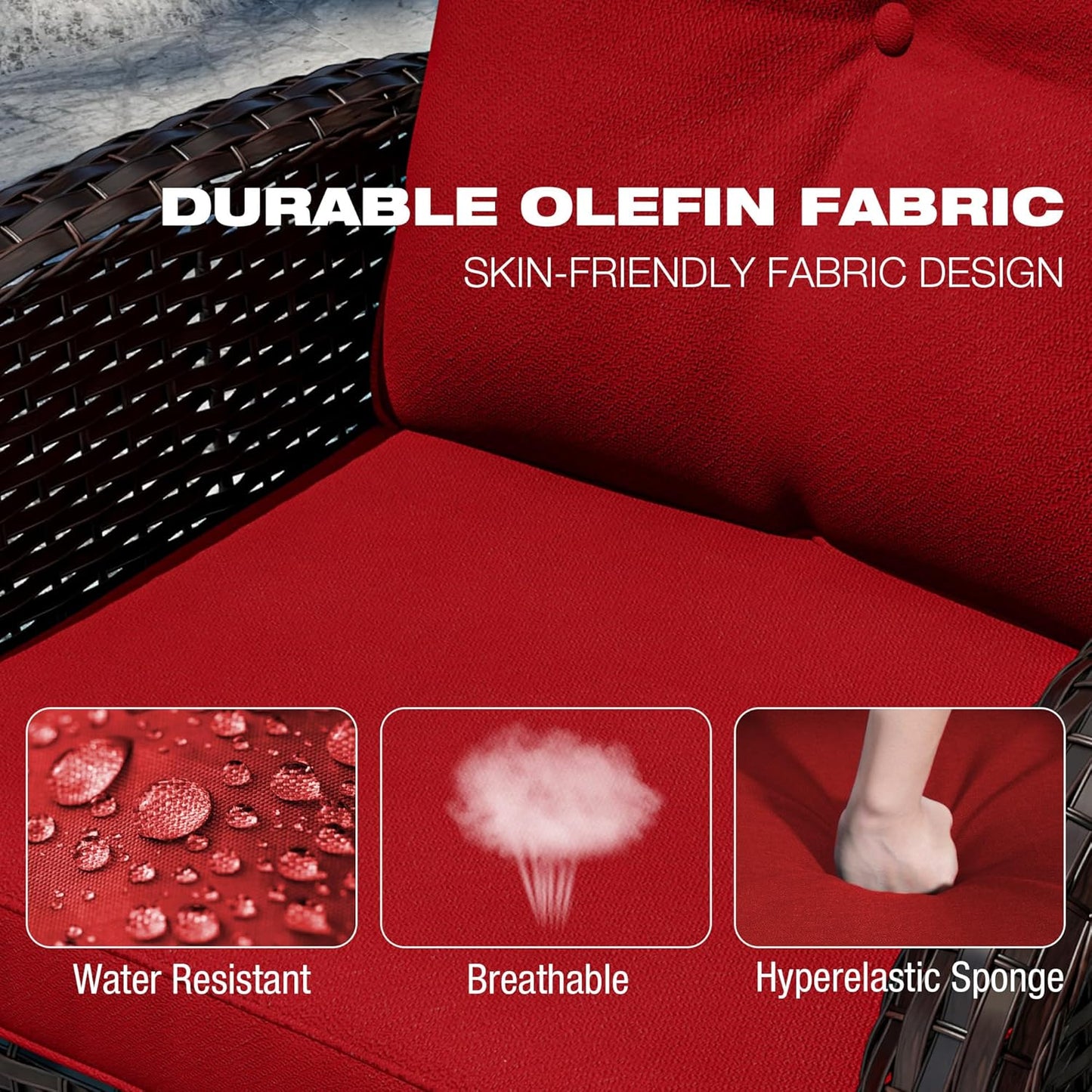 Joyside 6 Piece Patio Furniture Set, Outdoor Wicker Conversation Sets with Swivel Rocker Chairs and Sofa, Thick Cushion, Rattan Patio Sectional for Porch, Deck Use (Brown/Red, 6 PCS)