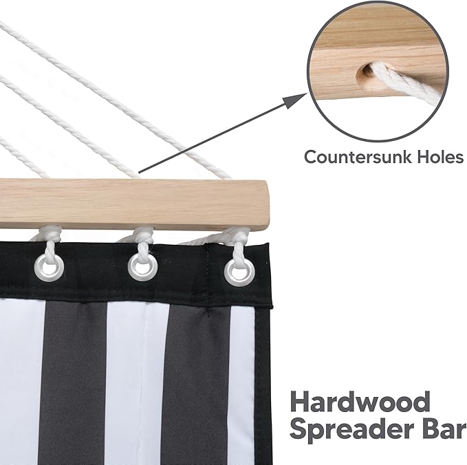 SUNCREAT Two Person Hammock with 12ft Stand Included, Max 475lbs Capacity, Heavy Duty Free Standing Hammock, Black Stripes