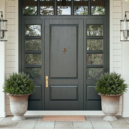 23.6Inch Artificial Cedar Topiary, 2 Pack UV Resistant Faux Evergreen Shrubs with Ground Spikes, Indoor Outdoor Potted Plants for Porch, Garden, Front Door Decor