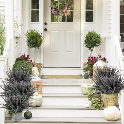 16Pcs Artificial Grass Fake Plants 17.3in Outdoor Plants UV Resistant Faux Greenery Stems Fake Grass for Home Window Garden Office Patio Pathway Front Porch Décor Green & Black