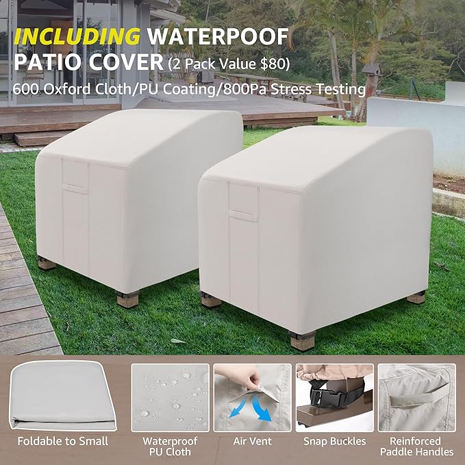 NATURAL EXPRESSIONS Rocking Bistro Set, 3 Piece Outdoor Patio Conversation Furniture Set with 2 Rockers and 1 Metal Coffee Table with Thick Cushions,2 Pack Patio Chair Covers Waterproof