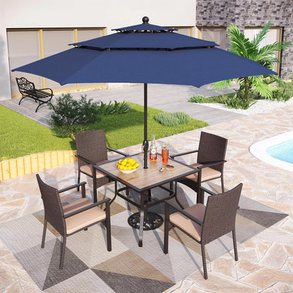 PHI VILLA 37" x 37" Patio Dining Table Outdoor Dining Furniture Umbrella Table with 1.57" Umbrella Hole, Steel Frame with Premium PVC Table Top for Patio, Lawn Garden