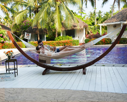 Lazy Daze Hammocks 11 FT Double Outside Hammock Quick Dry Olefin Fabric Hammock with Spreader Bar & Side Pocket for Outdoor Poolside Backyard 450 lbs Capacity, Khaki