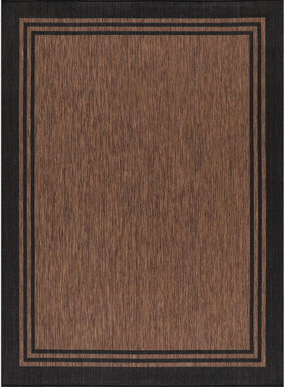 Bordered Outdoor Rug 10x14 Washable Outside Carpet for Indoor Patio Porch Waterproof Easy Cleaning Non Shedding Area Rugs Nut Brown 10 x 14