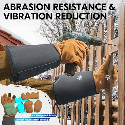Vgo... Winter Warm Safety Work Gloves Men, Extended Pig Split Leather Cuff,Synthetic Leather, Rose Pruning Thorn Proof,Gardening(Size L,Brown,SL6592FLWP)