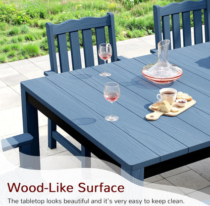 Stoog All-Weather Patio Dining Sets, 7 Pieces Waterproof Dining Table and Chairs Set, HIPS & Aluminum Dining Table with Umbrella Hole, Never Rot or Fade, for Garden, Backyard, Deck, Blue