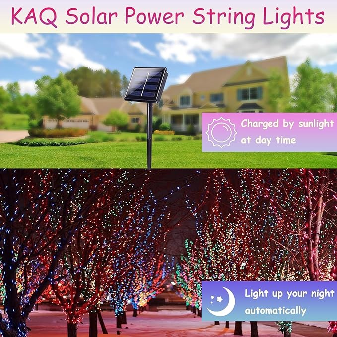 Upgrade 2Pack 200LED Solar String Lights for Outside, 66FT Solar Christmas String Lights Outdoor with 8 Modes, IP65 Waterproof Outdoor Twinkle Light, Garden Xmas Tree Christmas Decoration, Multicolor
