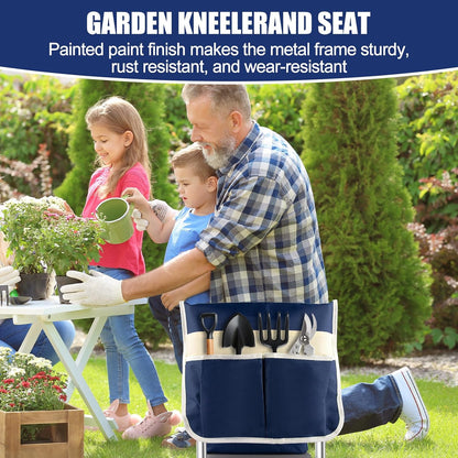 Garden Kneeler and Seat, Wider & Thicker Kneeling Pad Heavy Duty Foldable Garden Stool with Large Gardening Tool Pouch and Bag, Portable Garden Bench- Gardening Gifts for Women, Men, Seniors, Mom& Dad