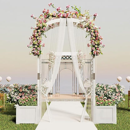 Giantex Garden Arbor with Planter Boxes, Wooden Arch with Trellis and Raised Garden Bed for Climbing Vine Plants Vegetables Herbs, Decorative Arbor Archway for Wedding, Ceremony, Party (White)