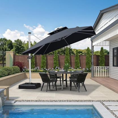 PURPLE LEAF 10 FT Cantilever Patio Umbrellas with Base Included, Large Square Offset Umbrella with 360° Rotation, Outdoor Aluminum Pool Umbrella for Pool Lawn Garden, Grey