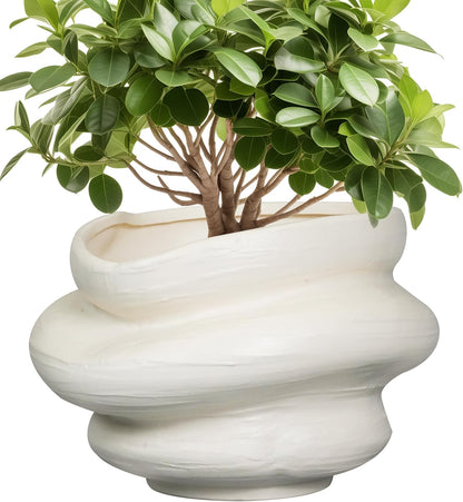 Ceramic Plant Pots Bonsai 11 Inch - Flower Pots for Indoor Plants, Large Plant Pots with Drainage Hole, Decorative Planter Outdoor Flower Pot for Office, Gift for Men Women, White