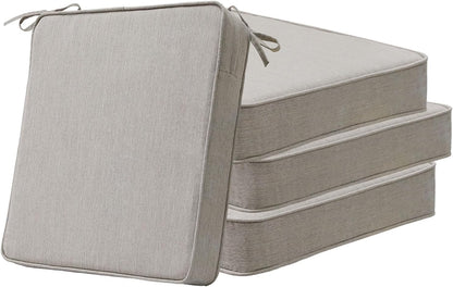 Sunbrella Square Corner Seat Cushions, 18.5" x 16" x 3", Set of 4, Indoor Outdoor Water Repellent Universal Chair Pads with Ties for Patio Furniture, Garden Dining Chairs, Specrtum Pebble