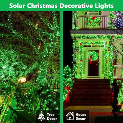 4 Pack 180FT Solar Christmas Lights Outdoor Waterproof, Super Bright 320 LED Solar String Lights with 8 Lighting Modes, Green Wire Twinkle Tree Light for Outside Xmas Party Decorations (Green)