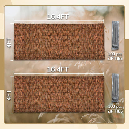 Brown 2 Pack 4FT X 16.4FT Reed Fencing Roll, Balcony Privacy Shade Reed Bamboo Fencing Garden Fence Border, Wind Block Sunshade Fence Screen for Outdoor Yard Patio Flower Bed Edge