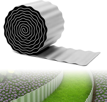 Bonviee 8” x 40’ Metal Landscape Edging Border Kit, Corrugated Garden Edging for Flower Bed, Lawn, Walkways, No Dig Paver Edging for Landscaping, Durable Garden Border Edging (Silver, 8In x 40Ft)