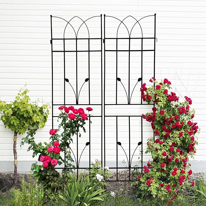 2 Pack Metal Garden Trellis 71" Black Fence Rustproof Garden Trellis for Climbing Plants Support Roses Flower Outdoor Lawn, Black