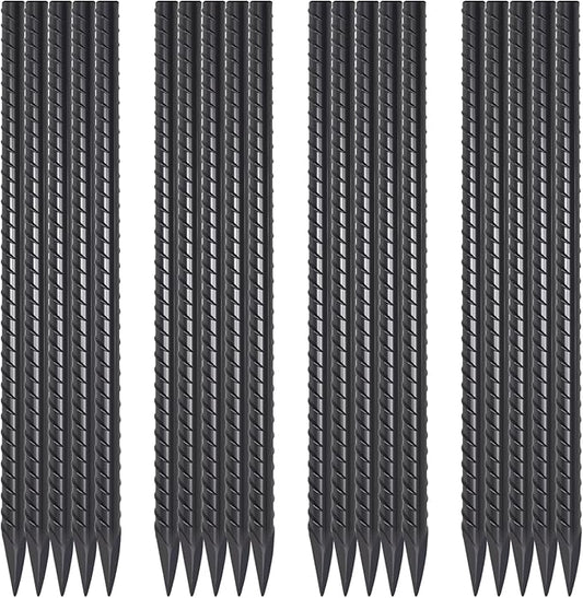 16 Inch Rebar Ground Stakes 20 Pack 3/8 Inch Diameter Straight Metal Stakes for Ground Heavy Duty with Chisel Point End Concrete Forming Spikes for Plant Support and Fence, Black