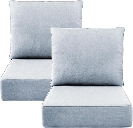 Luxury 6" Outdoor Cushions for Patio Furniture, 24x24x6" Thick Seat Cushion Set of 2, Fade Resistant Couch Chair Replacement Cushions High Density Wicker Chair Cushion w/ Removable Cover Baby Blue