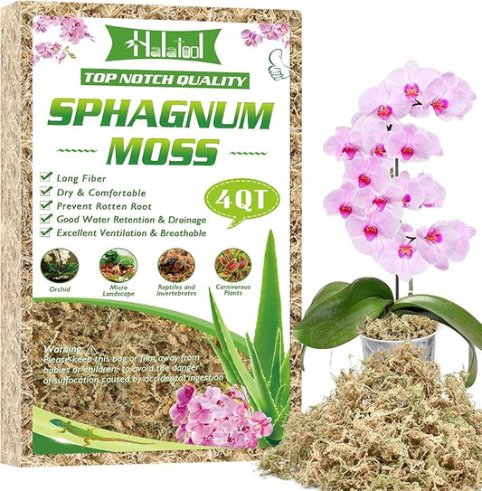 Halatool 4QT Premium Sphagnum Moss for Indoor Plants, Orchid Moss Potting Mix - Natural Sphagnum Moss for Succulents, Carnivorous(Sarracenia), Monstera, Terrarium Substrate & Reptile Habitats