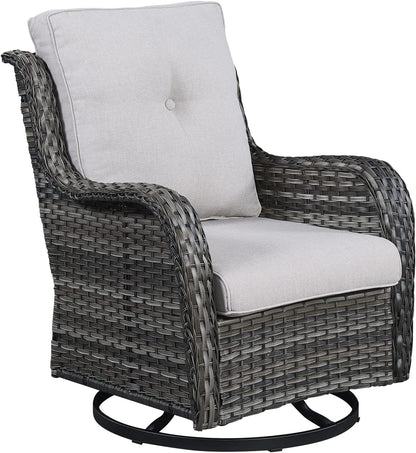 Outdoor Patio Swivel Rocker Chairs - Single Wicker Rattan Patio Swivel Rocking Chair with High Back,Deep Seating and Comfort Cushions for Deck Porch Garden,Mixed Grey/Beige