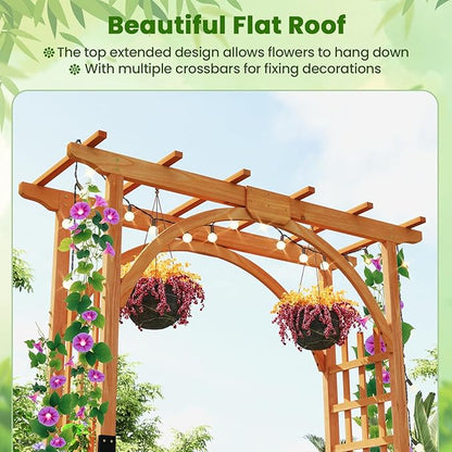 Giantex 85inch Wooden Garden Arch Wedding Arch for Ceremony, Garden Arbor Trellis for Climbing Plants Vines, Easy Assembly, Outdoor Flower Arches Wedding Arbor for Bridal Party