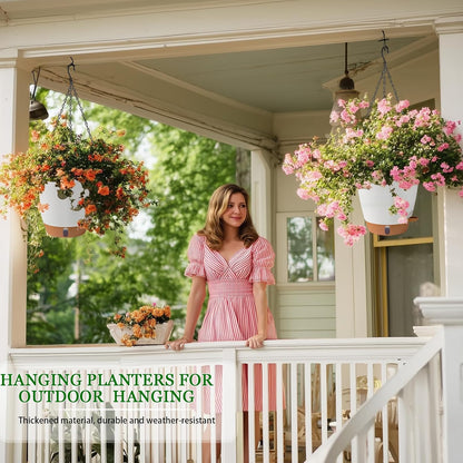 Hanging Planter for Indoor Plants 8 Inch, 2 Pack Hanging Baskets for Plants, Self Watering Hanging Flower Pots with Drainage Hole & 2 Kinds of Plant Hangers for Garden Home Decor (White, 8 inch)