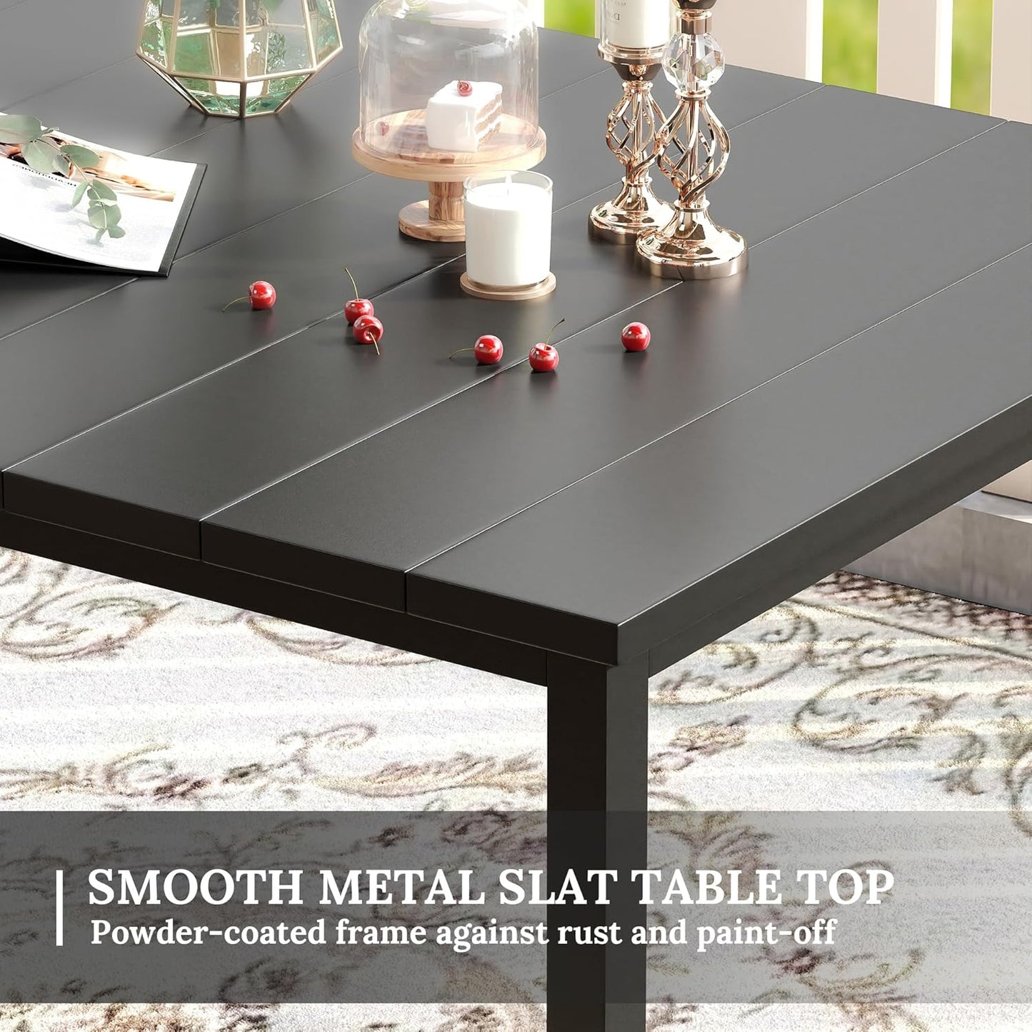 VICLLAX Patio Dining Set for 6, Outdoor Furniture Set Includes 63" Rectangle Patio Table and 6 Patio Sling Chairs, Outdoor Table and Chairs for Outsides, Black Tabletop and Dark Grey Fabric