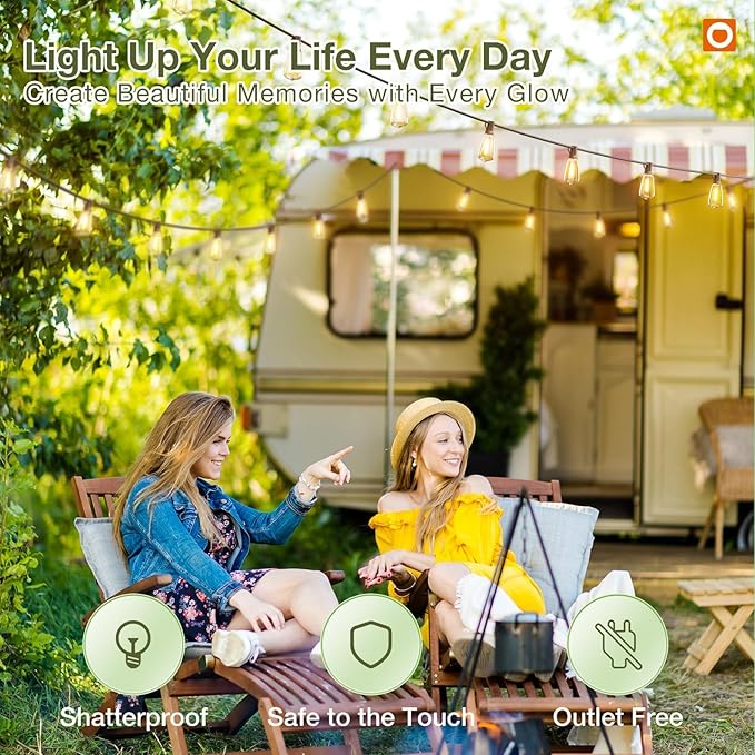 addlon 54(48+6) FT Solar String Lights Waterproof,Patio Lights Solar Powered with Remote& USB Port 24+2 LED Shatterproof Bulbs 3 Lighting Modes Outdoor Lights for Camping Backyard Garden