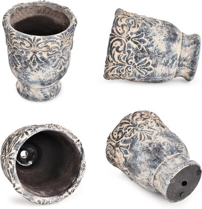 Sungmor 5.9 Inch Cement Plant Pot for Plants, Succulent Planter with Embossed Design, Vintage Concrete Flowerpots with Drainage Hole, Decorative Orchid Houseplant Pot Indoor Outdoor Plant Container