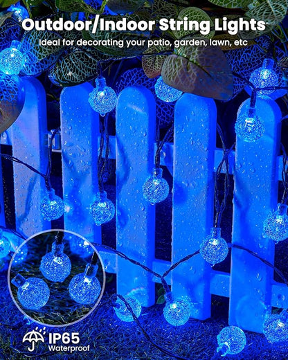 Solar String Lights Outdoor Waterproof, 2 Pack 60 LED 36.5 FT Each, 8 Lighting Modes Solar Powered Patio Lights for Garden Yard Porch Wedding Party Decor (Blue)