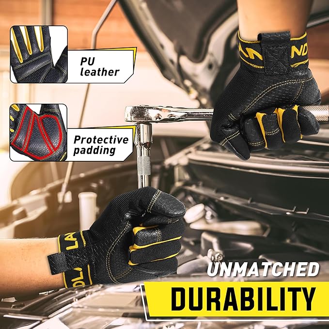 HANDLANDY Work Gloves for Men & Women, Utility Mechanic Working Gloves Touch Screen, Flexible Yard Work Gloves