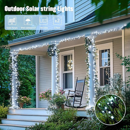 JMEXSUSS 2 Pack White Solar Christmas Lights, Total 200 LED 66 FT Solar String Lights Outdoor Waterproof, White Twinkle Light for Christmas Tree Outside Garden Yard Decor