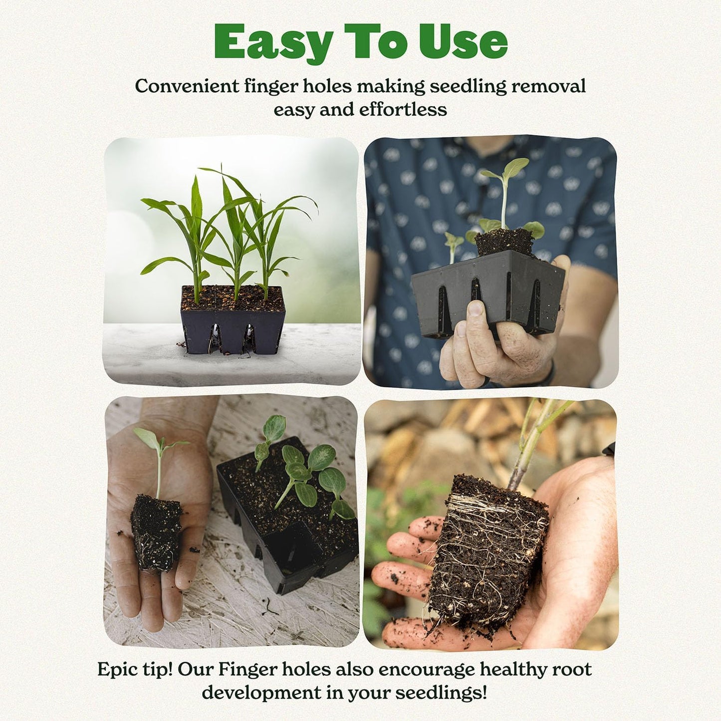 Epic Gardening Reusable Seed Starter Tray - 6 Cell/72 Seedling Starter Trays - Easy Watering, Indoor Greenhouse, Plant Starter, Gardener-Friendly for Seedlings | UV-Treated & BPA-Free - Black