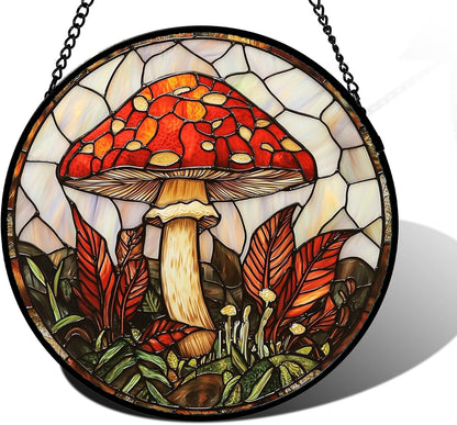 Stained Glass Window Hanging, Big Red Mushroom Suncatcher for Doors Home Sun Catchers Decoration and Christmas, Mother's Day Birthday Gifts for Women, Men, and Mom 7.8 in