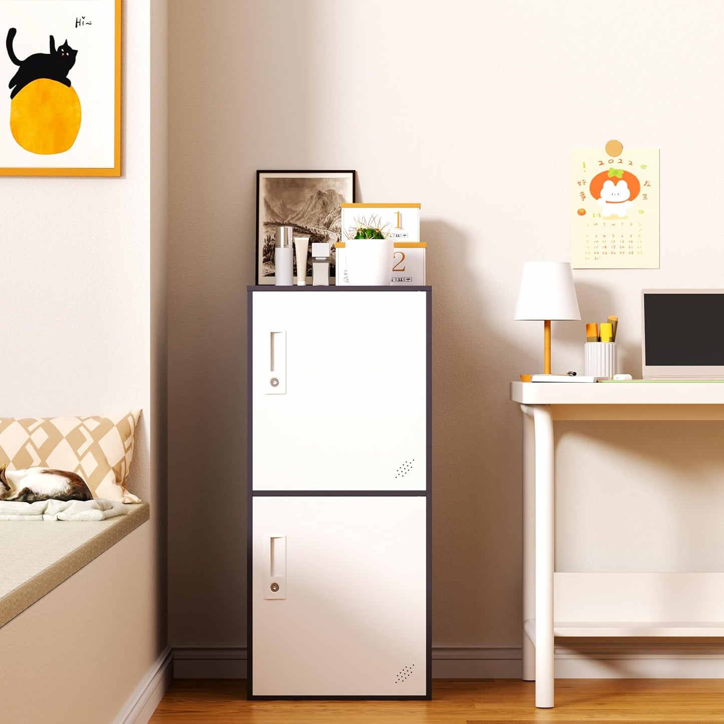 2 Door Vertical Stackable Storage Cabinet with Lock,Anti-Failing Device, Metal Lcoker,Organizer for Office, Home, Gym, School,Employee,Kids. (2D-Grey)