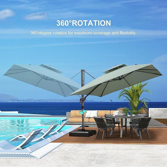 PURPLE LEAF 9' x 12' Cantilever Patio Umbrella Outdoor Umbrella with 280lbs Base Large Rectangular Windproof Offset Umbrella for Pool Deck Garden, Mint Green