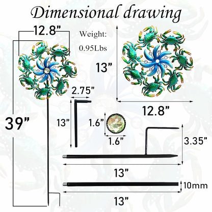 39" Crab Wind Spinners Metal Windmill Garden Stake,Ocean Theme Outdoor Wind Spinner,Wind Sculptures Yard Art Decorations for Patio,Lawn & Garden Decor