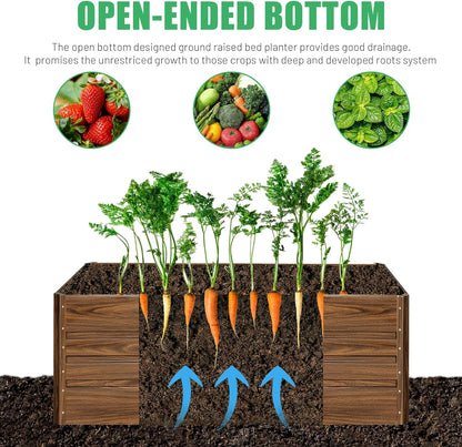 SnugNiture 2 Pcs 4x2x2FT Raised Garden Bed Galvanized Planter Garden Boxes Outdoor, Deep Root Planter Raised Bed for Vegetables Flowers Herbs,Brown