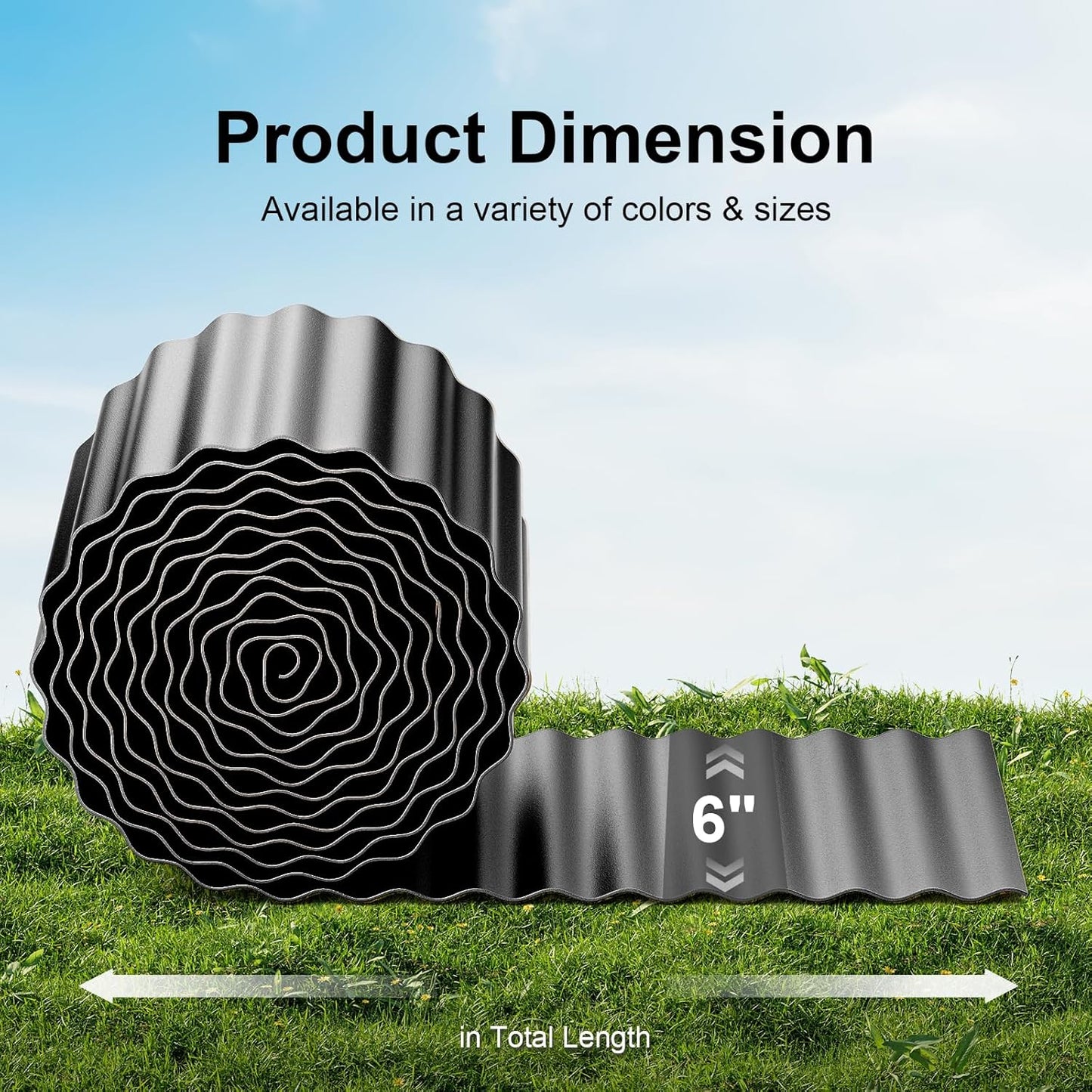 Land Guard Corrugated Garden Edging Border, 6" x 100' Landscape Paver Edging, Tall Landscape Edging, Fence for Garden, Flower Bed, Lawn and Landscape Edging (Glossy Black)