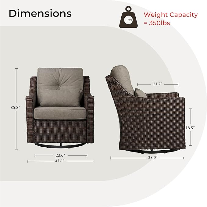 CHITA Patio Wicker Chair, 360° Rocking Swivel Outdoor Rattan Chair with Thickened Cushions for Backyard, Poolside, Garden or Porch