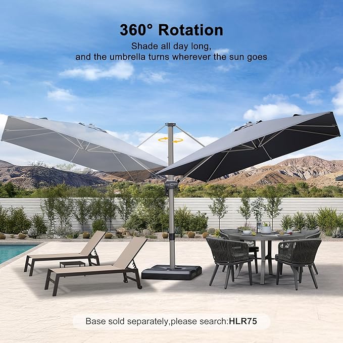 PURPLE LEAF 9' X 9' Patio Umbrella Outdoor Cantilever Umbrella, Aluminum Offset Umbrella with Champagne Frame and 360° Rotation for Pool Deck Garden, Grey