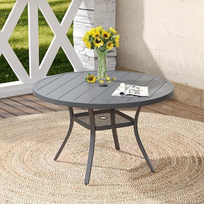 DIFY Outdoor Dining Table for 4, Round Patio Table with Umbrella Hole for Garden, Backyard and Porch (Dark Grey)