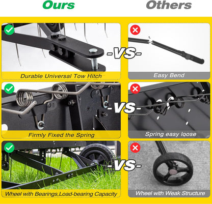 Suchtale 48inch Tow Behind Dethatcher with 24 Spring Steel Tines,Lawn Sweeper Garden Grass Tractor Rake Removes Thatch from Large Lawns, Riding Lawn Mower Attachments for Outdoor Yard Tools Lawn Care