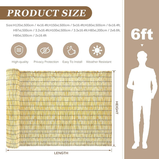 Natural Reed Fencing Rolls: Privacy Bamboo Fence 3/4/5/6ft High Roll Reed Screen, Decorative Bamboo Fencing for Outdoor Balcony Patio Garden Backyard,with Cable Zip Ties(Nature, 4x16.4ft)