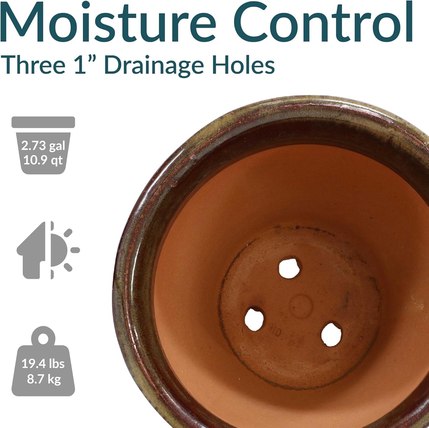 Sunnydaze Studio Large Ceramic Plant Pot - Round Outdoor Glazed Ceramic Planter Pot with Drainage - Forest Lake Green - 14.5"